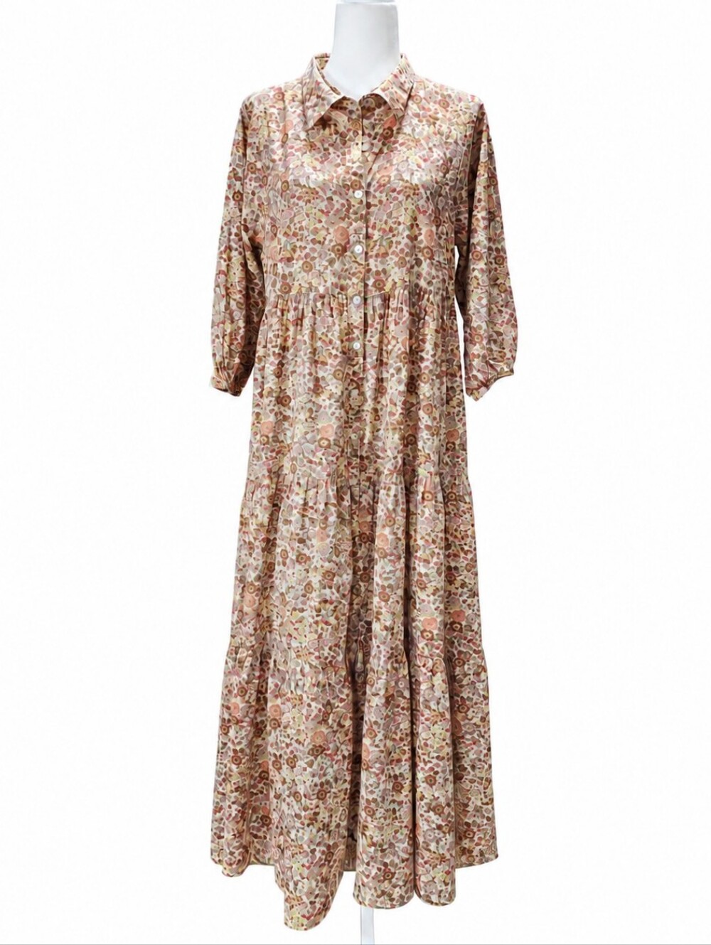Natural Life Tiered Maxi Shirt Dress M Floral Cotton Boho Cottagecore